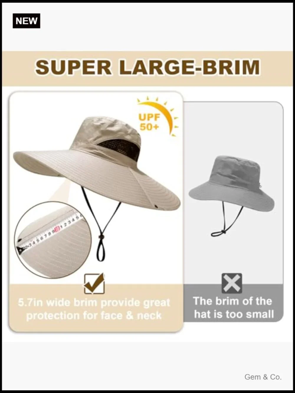 UPF50+ Wide Brim Fishing Hat, Waterproof Bucket Sun Hat for Outdoor